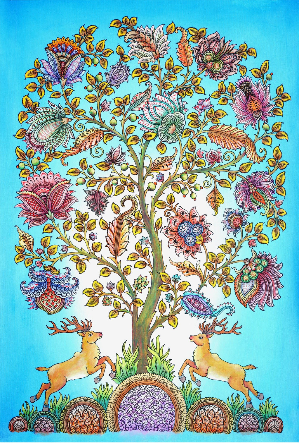 Tree of life with deer in Kalamkari Inspired Art by Harinath N Thumbnail