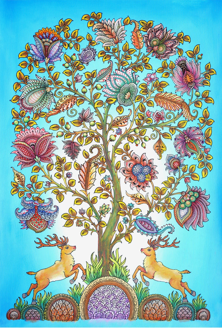 Tree of life with deer in Kalamkari Inspired Art by Harinath N Thumbnail