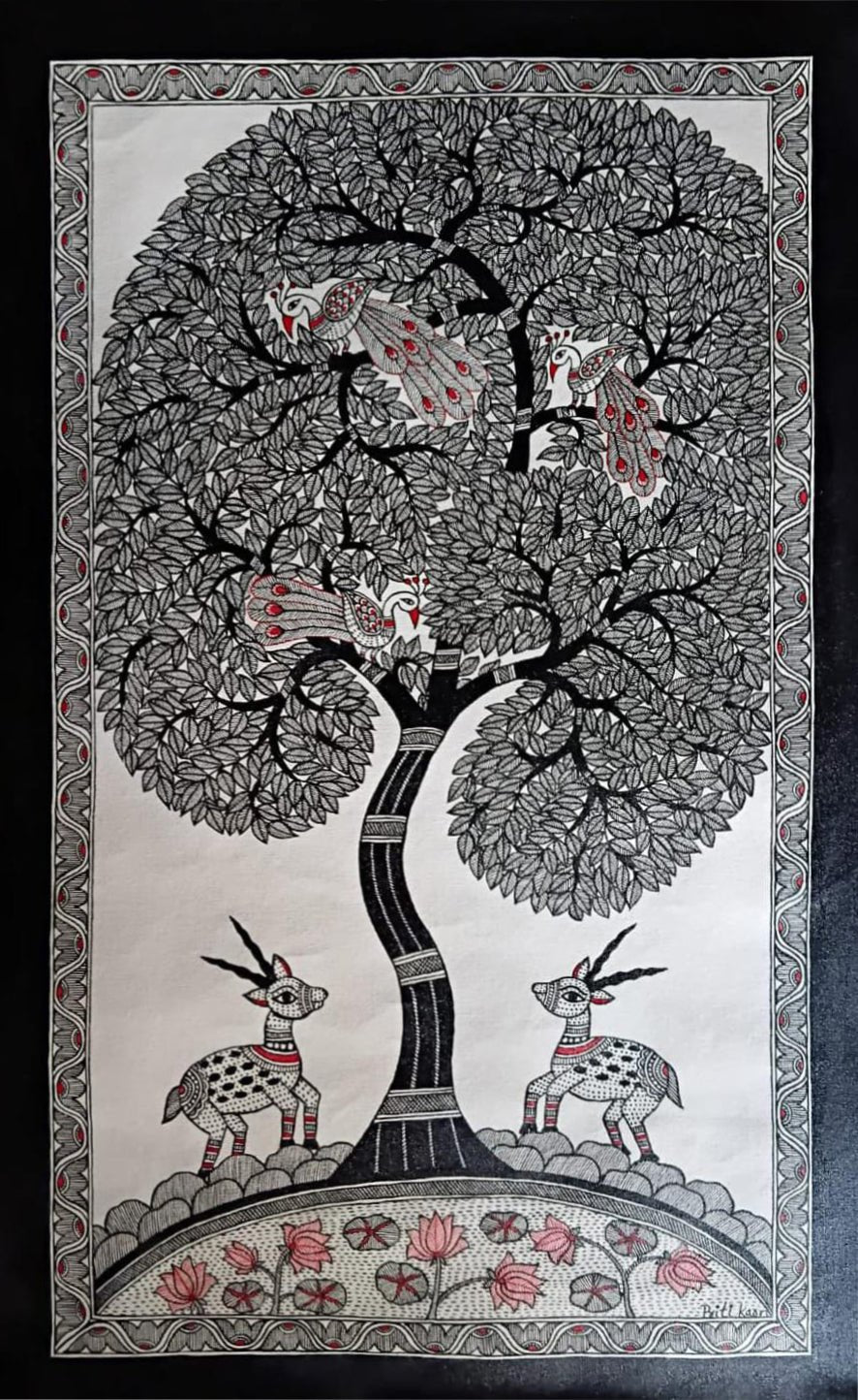 Tree of life with deer in Madhubani by Priti Karn Thumbnail