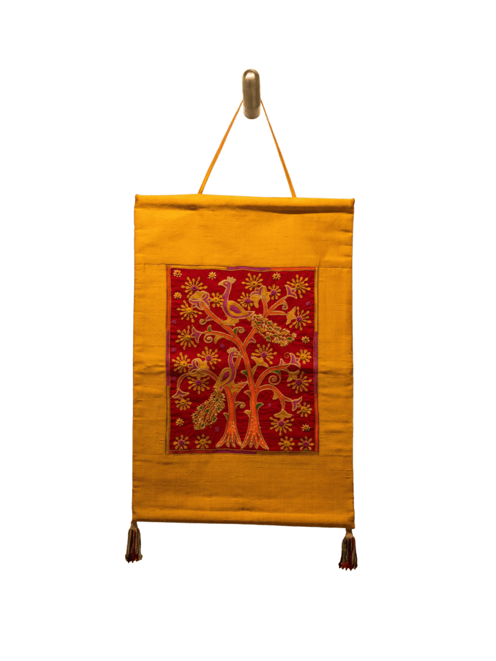 Tree with Peacocks in Red in Ahir Embroidery Thumbnail