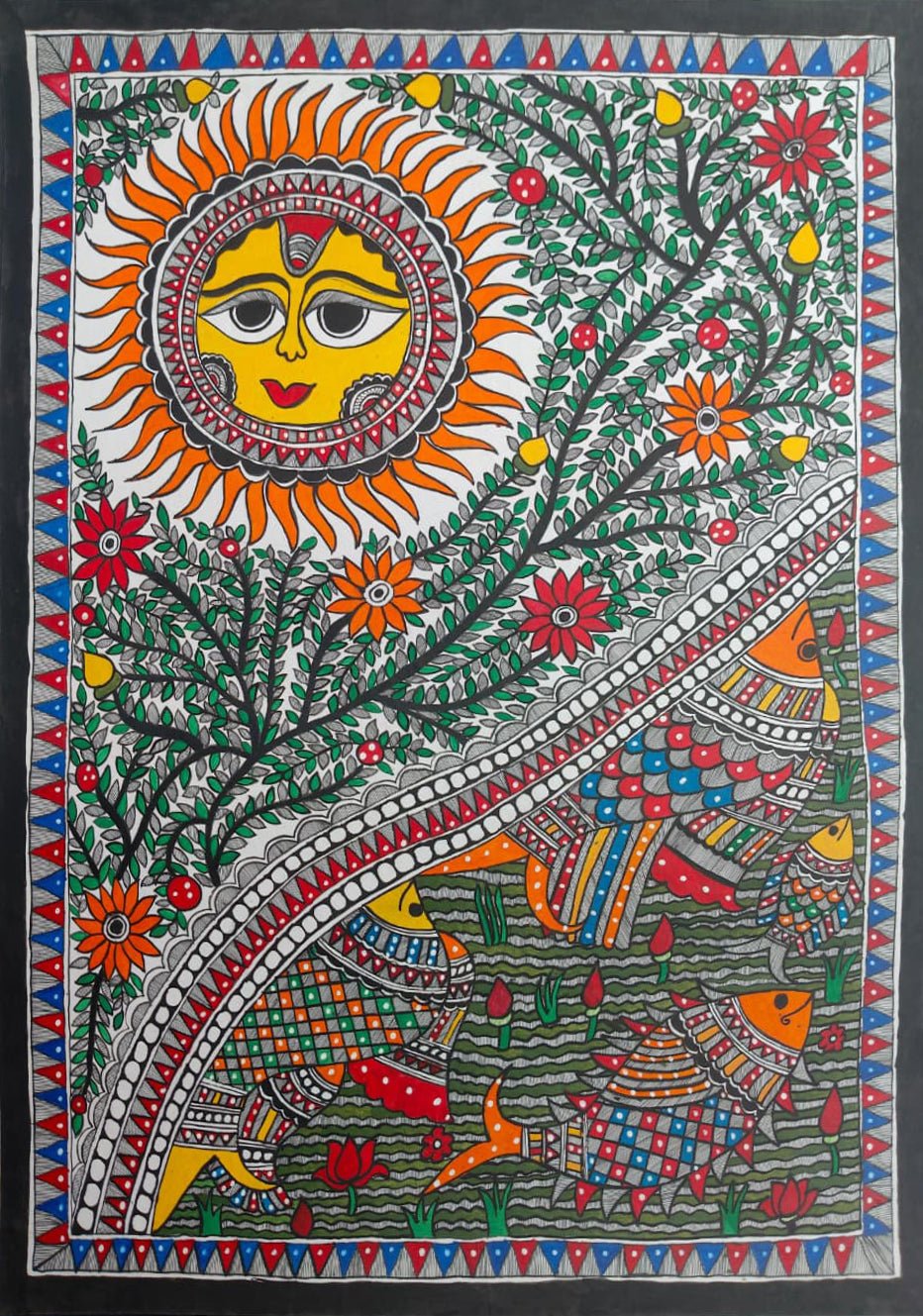 Trees and waters in Madhubani by Ambika Devi Thumbnail