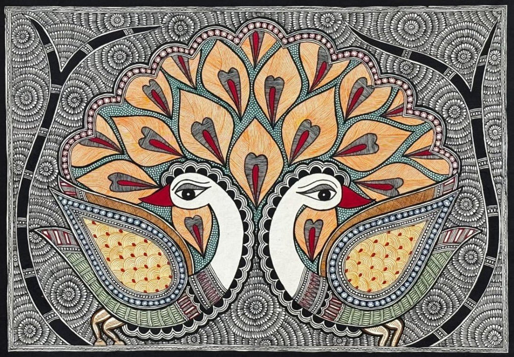 Two Peacocks in Madhubani by Abdhesh Kumar Karn Thumbnail