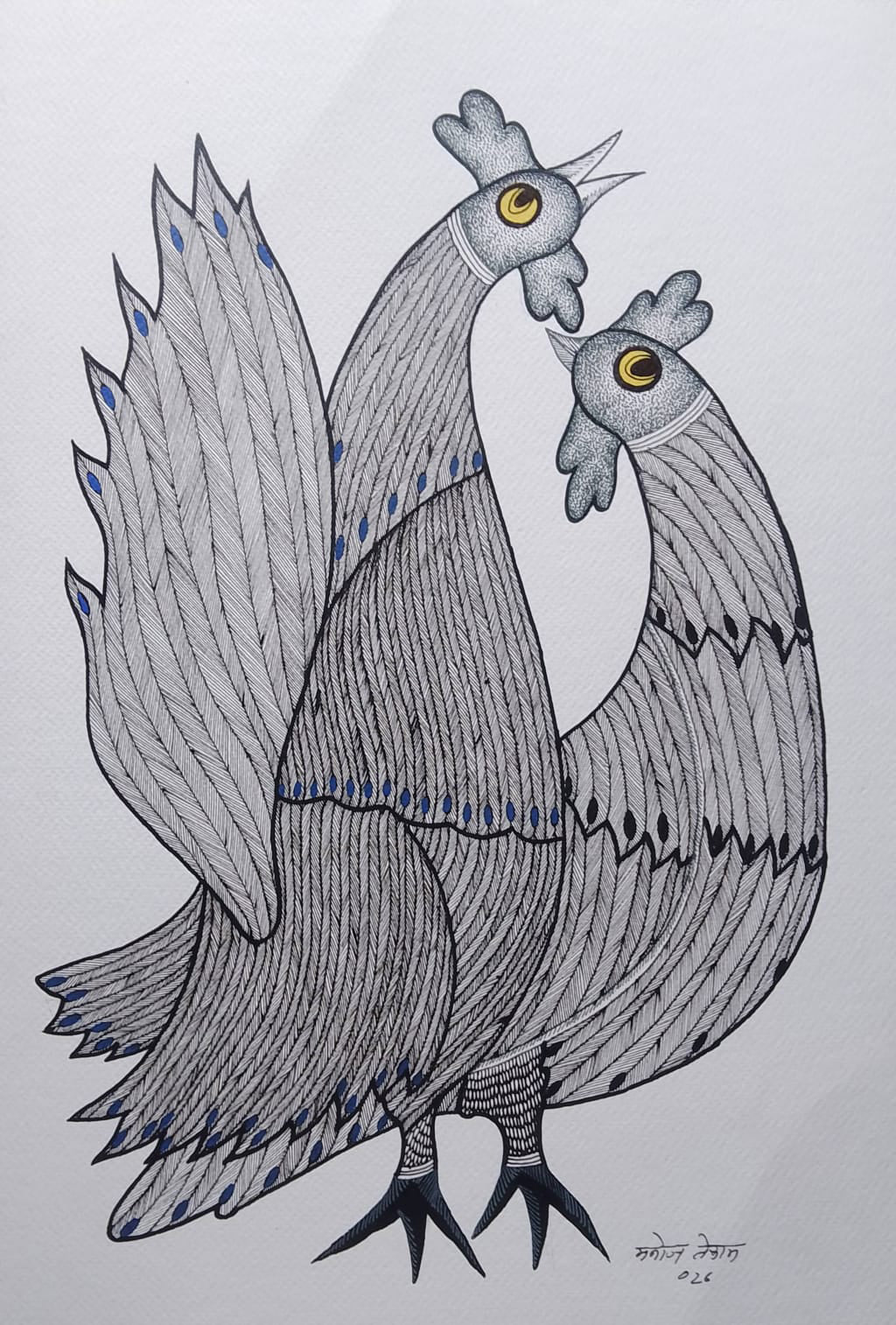 Two Roosters in Gond by Manoj Tekam Thumbnail