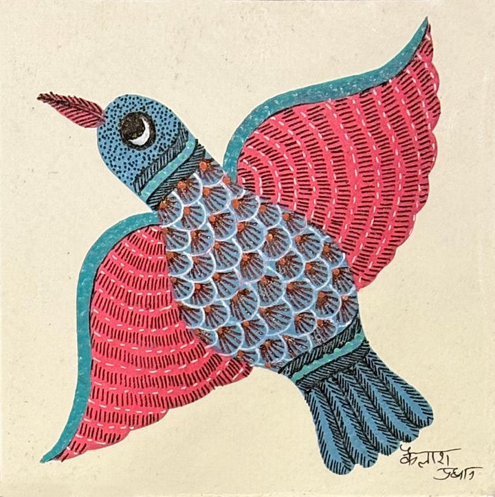 Vibrant bird in Gond by Kailash Pradhan Thumbnail