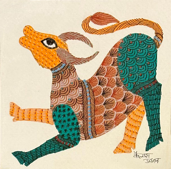 Vibrant deer in Gond by Kailash Pradhan Thumbnail