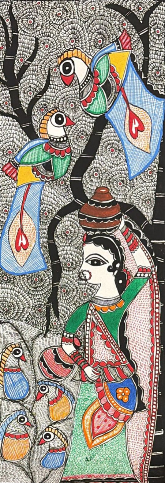 Village Woman Amidst Nature in Madhubani by Vibhuti Nath Thumbnail