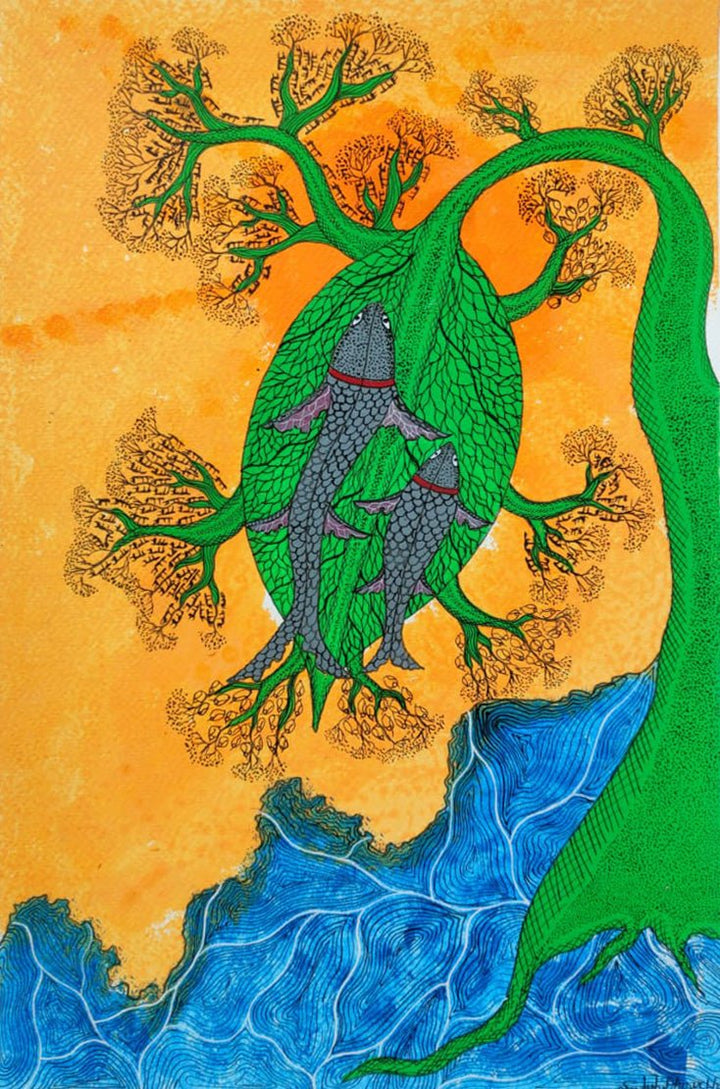 Where Earth Embraces Water in Gond by Sandeep Dhurve Thumbnail