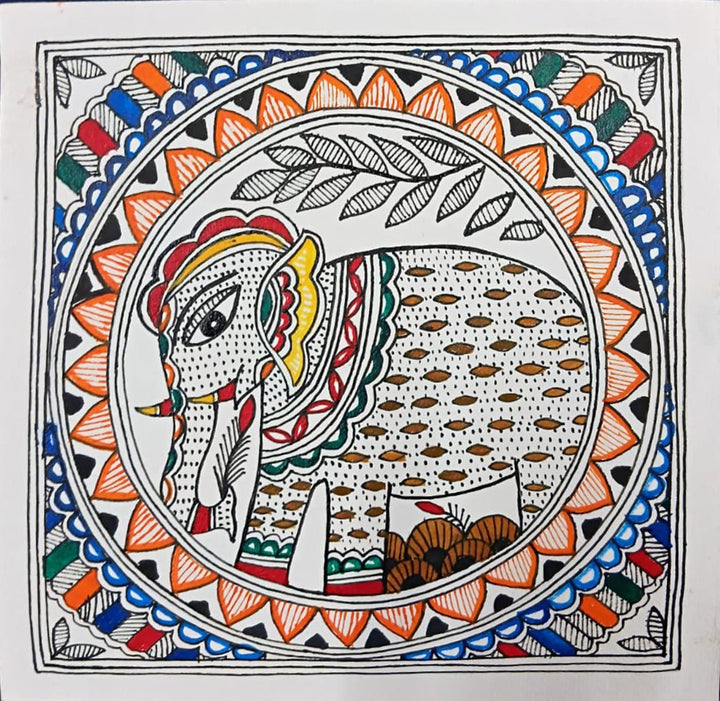 White elephant in Madhubani by Priti Karn Thumbnail