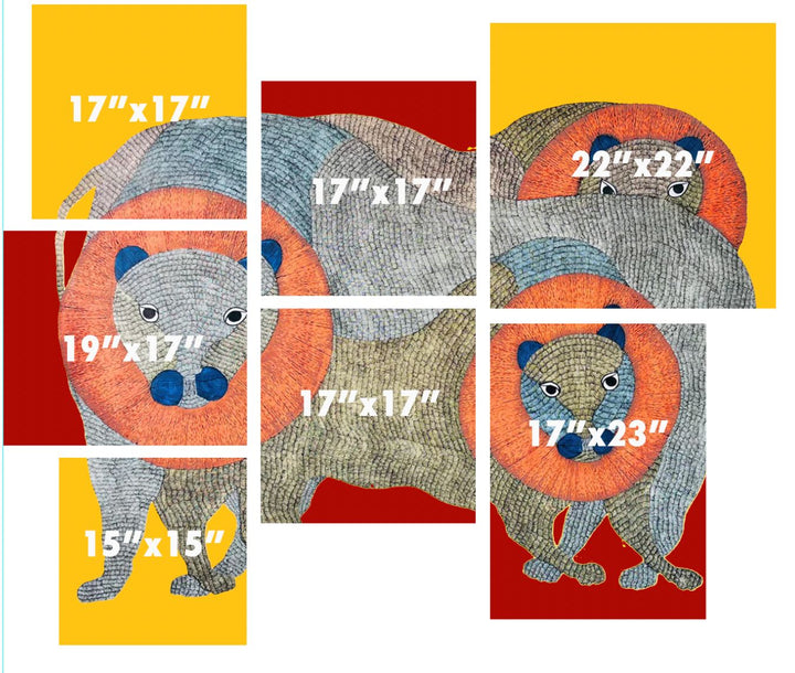 Wild Wonder: Pride of Lions in Gond by Gareeba Tekam Thumbnail