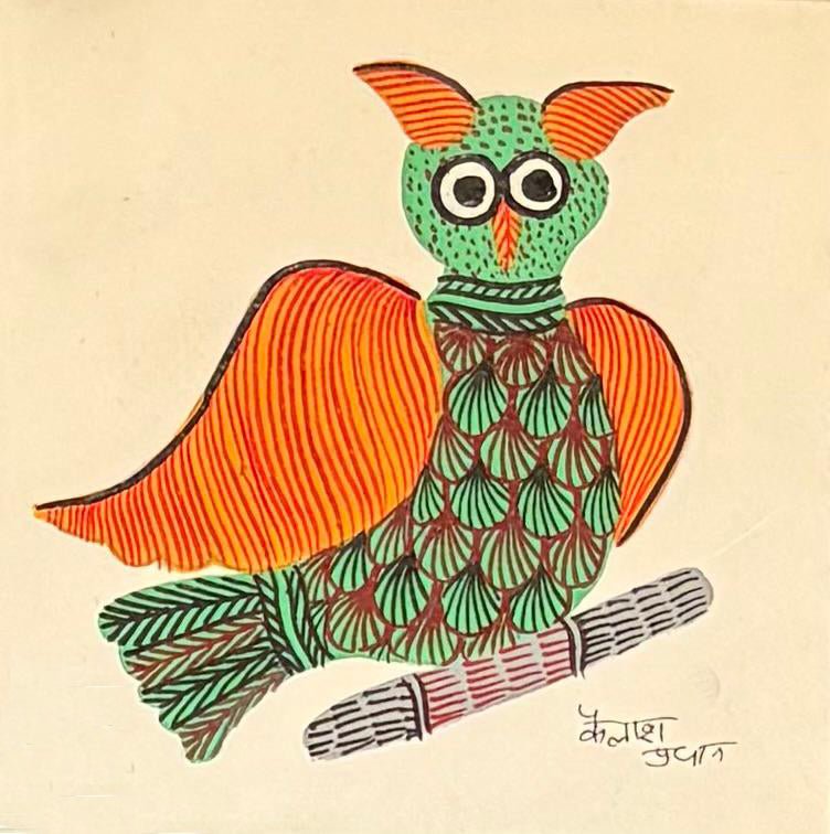 Wise owl in Gond by Kailash Pradhan Thumbnail