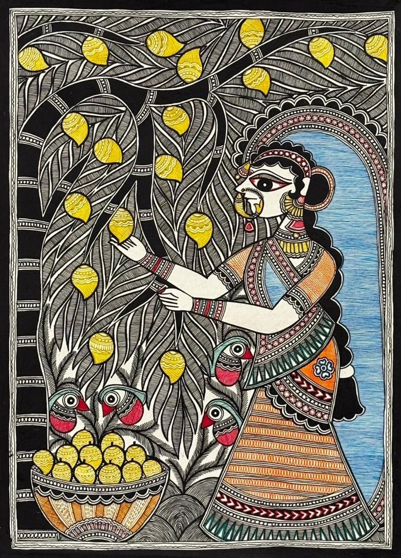 Woman Picking Mangoes in Madhubani by Abdhesh Kumar Karn Thumbnail