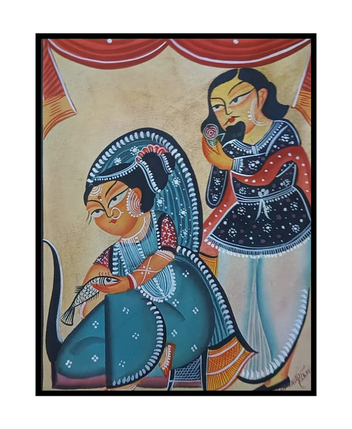 Woman with fish and admirer in Kalighat by Sonali Chitrakar Thumbnail