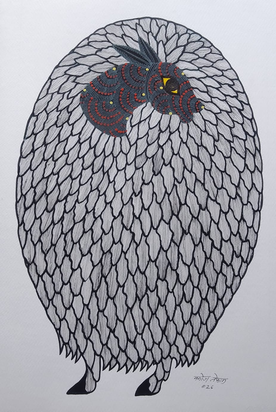 Woolen Guardian: Sheep in Gond by Manoj Tekam Thumbnail