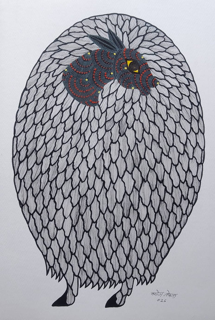 Woolen Guardian: Sheep in Gond by Manoj Tekam Thumbnail