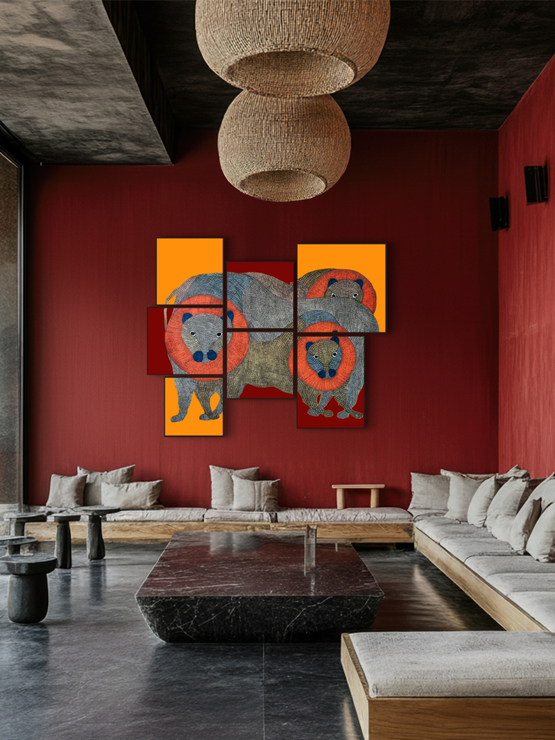 Wild Wonder: Pride of Lions in Gond by Gareeba Tekam