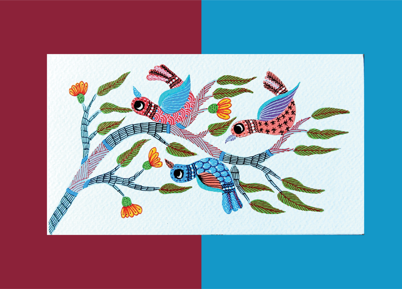 The Nature's Abundance: Birds And Trees in Gond by Kailash Pradhan