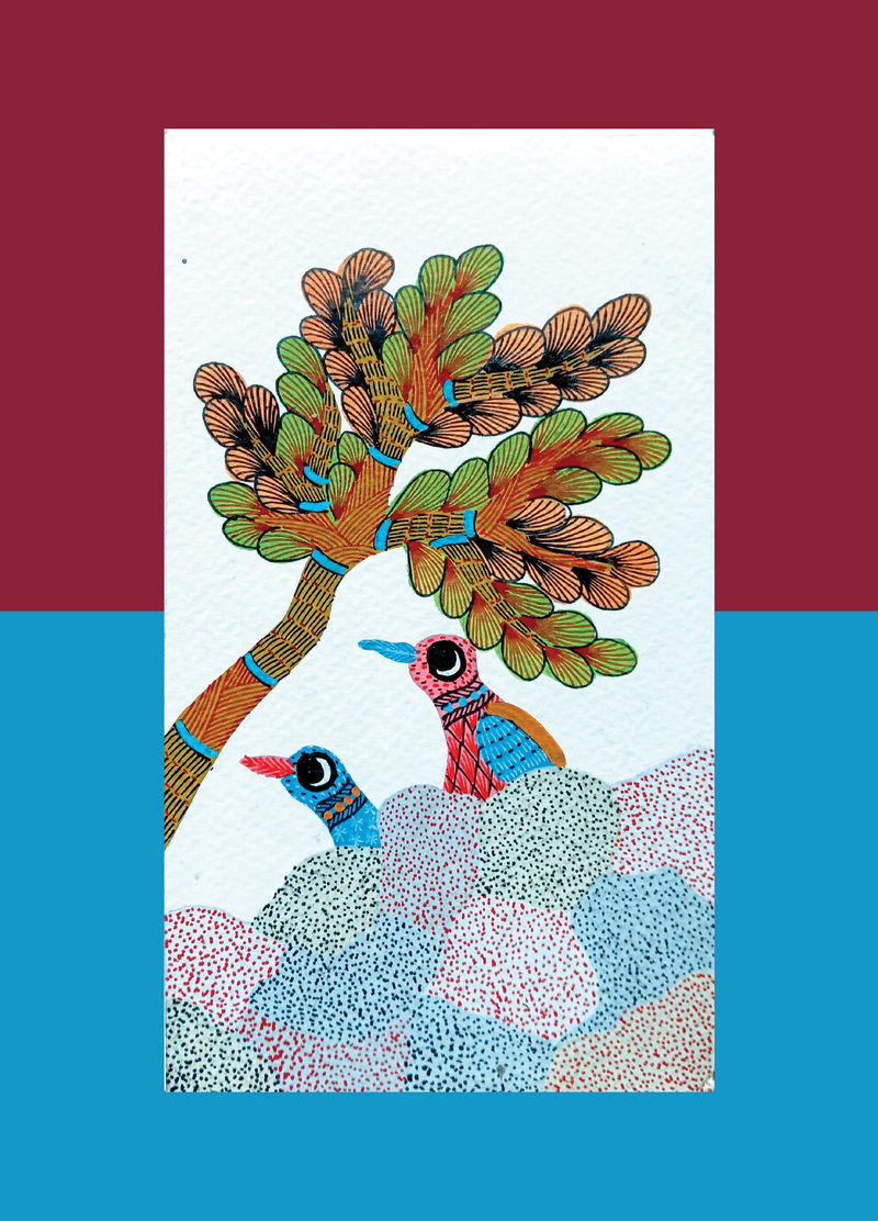 The Nature's Abundance: Birds And Trees in Gond by Kailash Pradhan