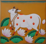 Krishna's Cow Miniature Painting by Mohan Prajapati