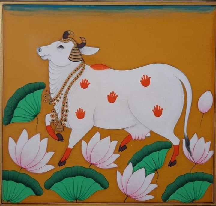 Krishna's Cow Miniature Painting by Mohan Prajapati Thumbnail