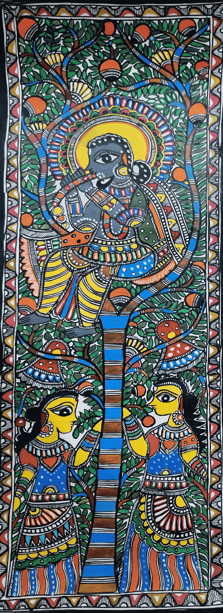 Lord Krishna In Madhubani By Ambika Devi Thumbnail