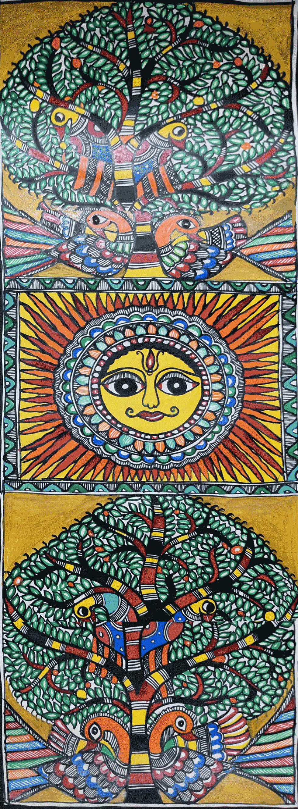 Buy Tree and sun In Madhubani By Ambika Devi