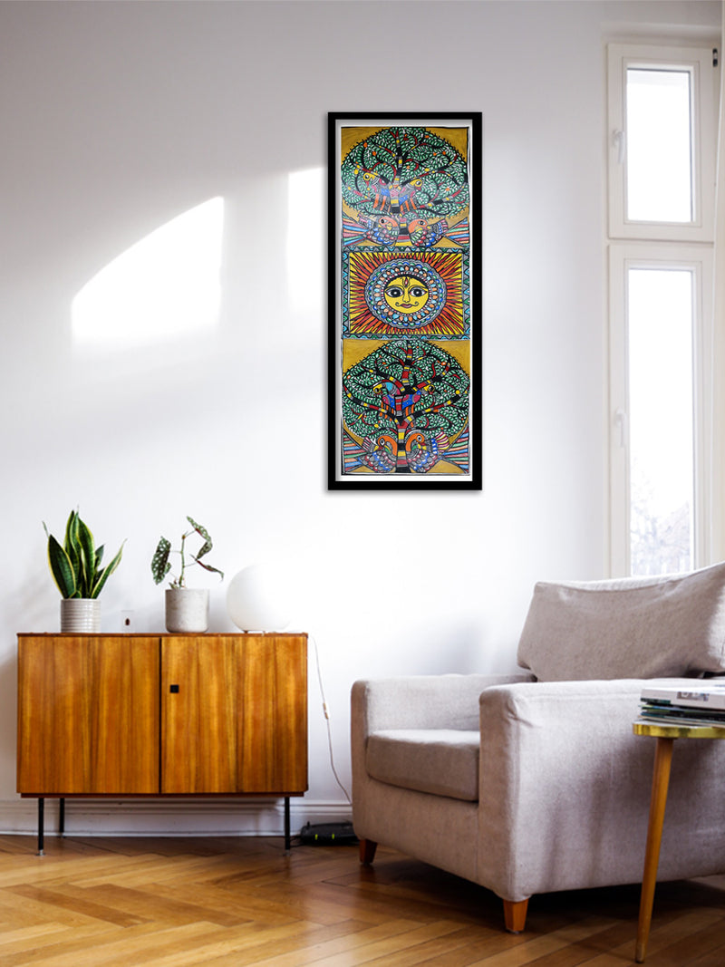 Tree and sun In Madhubani By Ambika Devi