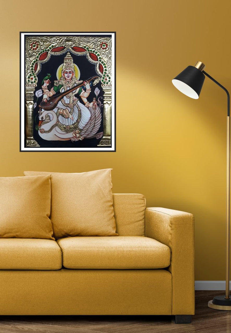 Maa Saraswati Tanjore Painting by Sanjay Tandekar for Sale