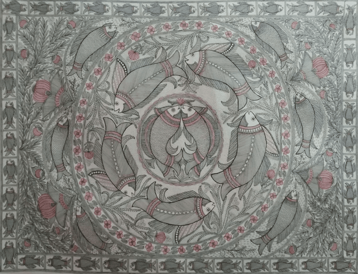 Fishes swimming in circles in Madhubani by Naina Creation Thumbnail