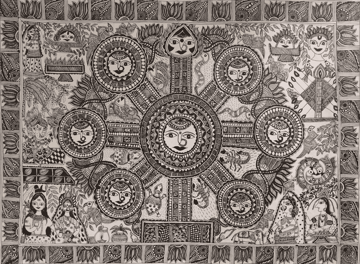 Celestial Blessing in Madhubani by Ambika Devi Thumbnail
