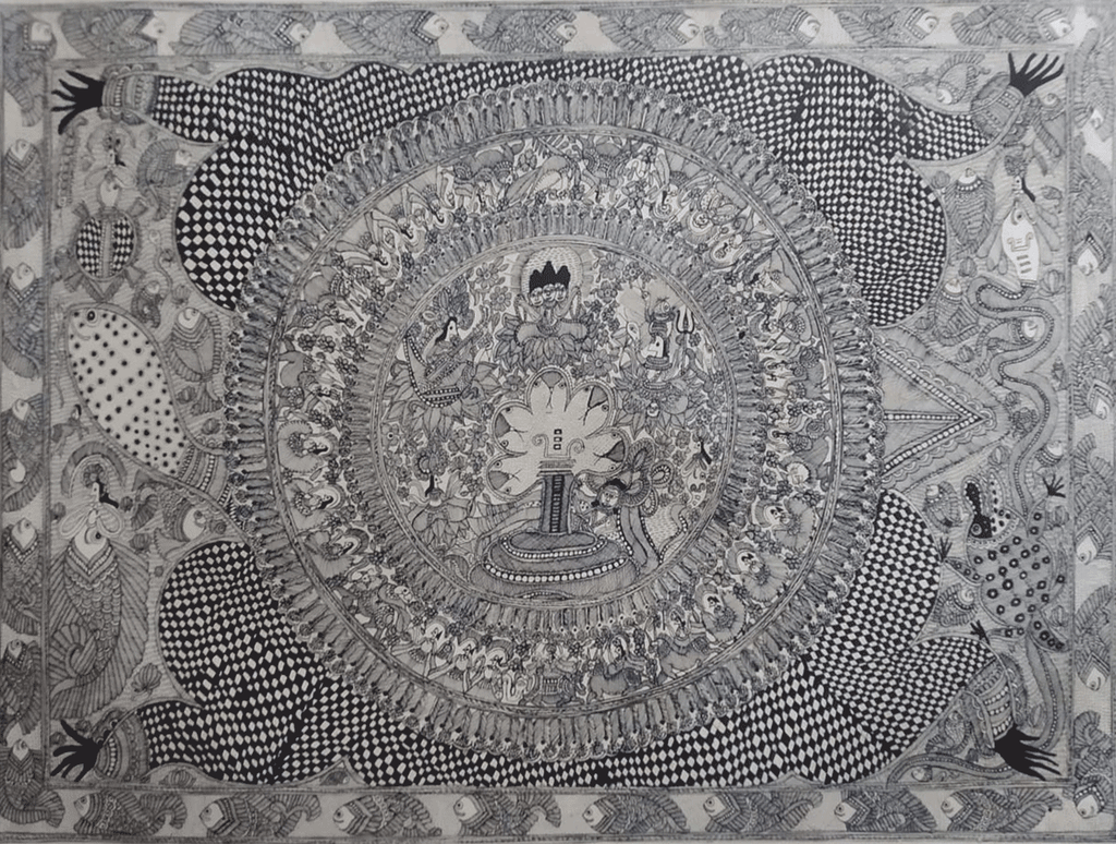 Tortoise and the universe in Madhubani by Naina Creation
