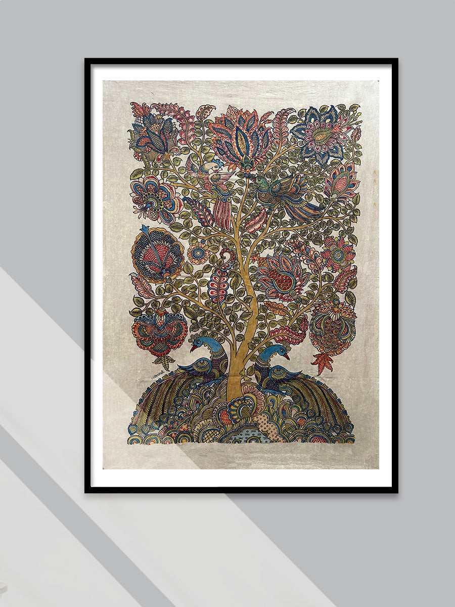 Shop Tree of life with closed feathers: Kalamkari Painting by Harinath.N