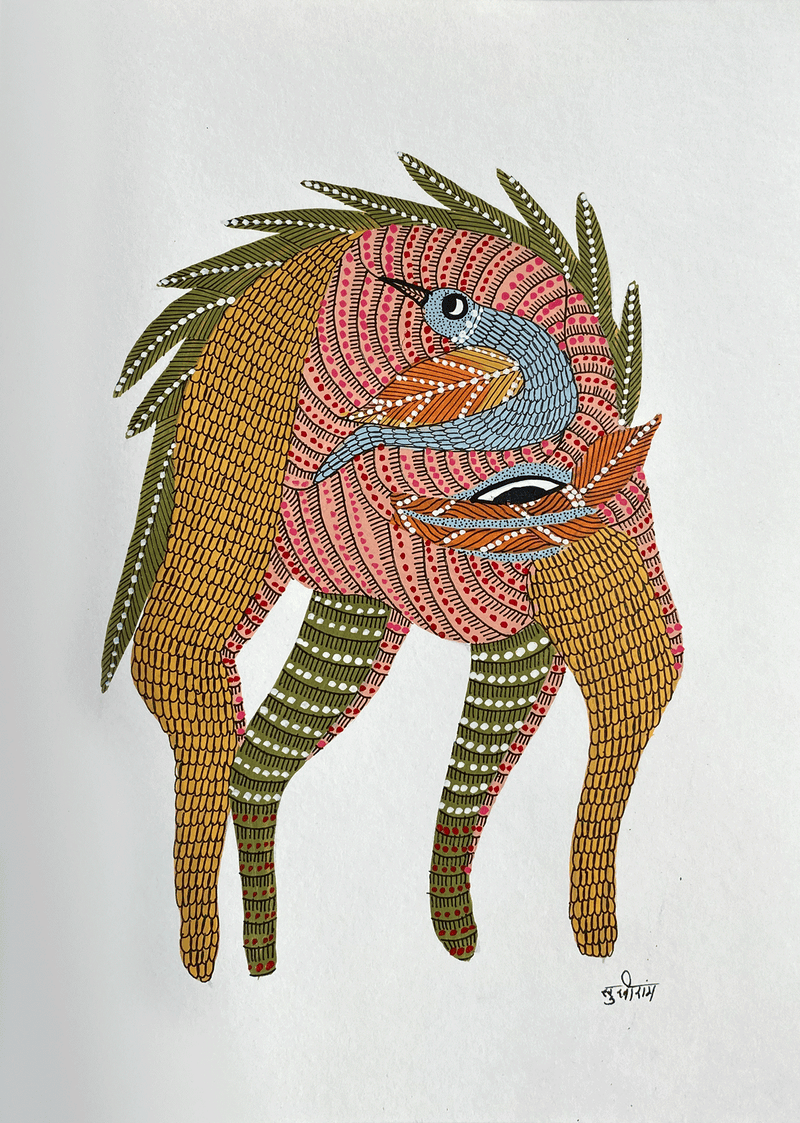 Buy Deer and the Bird in Gond by Sukhiram Maravi