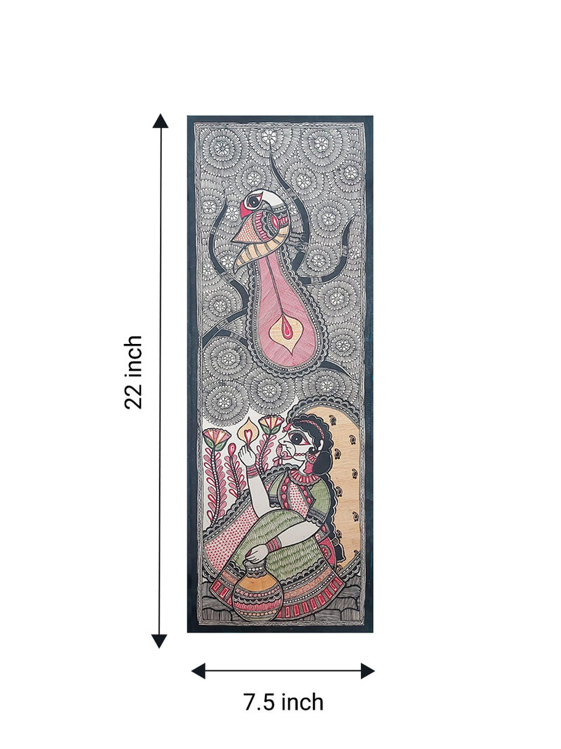 Woman and the Peacock in Madhubani  for sale