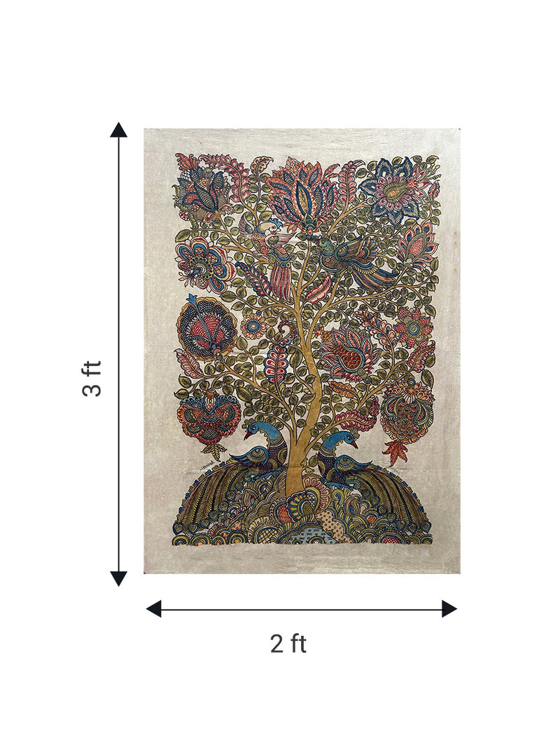 Tree of life with closed feathers: Kalamkari Painting by Harinath.N
