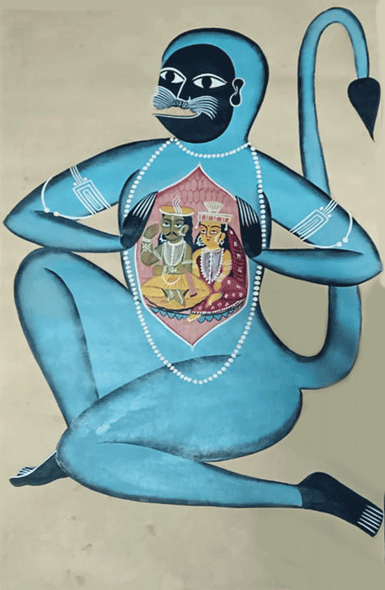 Buy Hanuman tears open his chest to reveal the presence of Ram and Sita in Bengal Pattachitra by Laila Chitrakar
