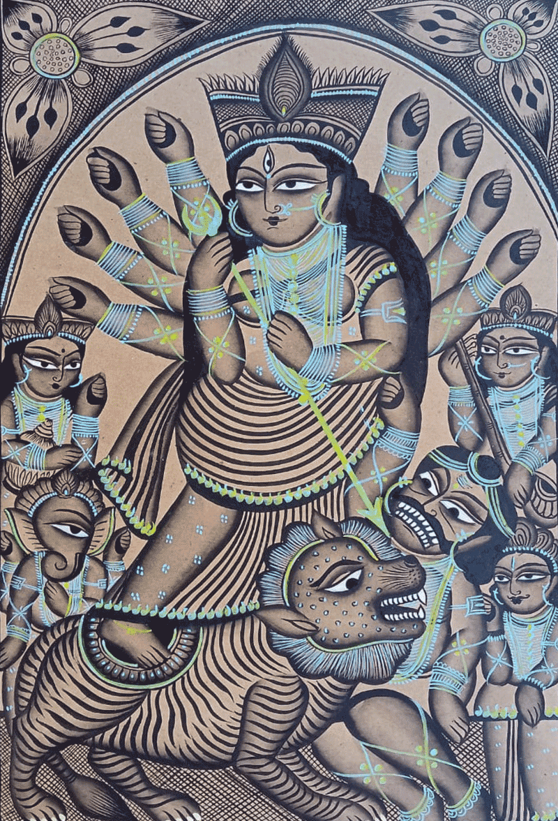 Buy Goddess Durga as Mahishasuramardini in Bengal Pattachitra by Laila Chitrakar