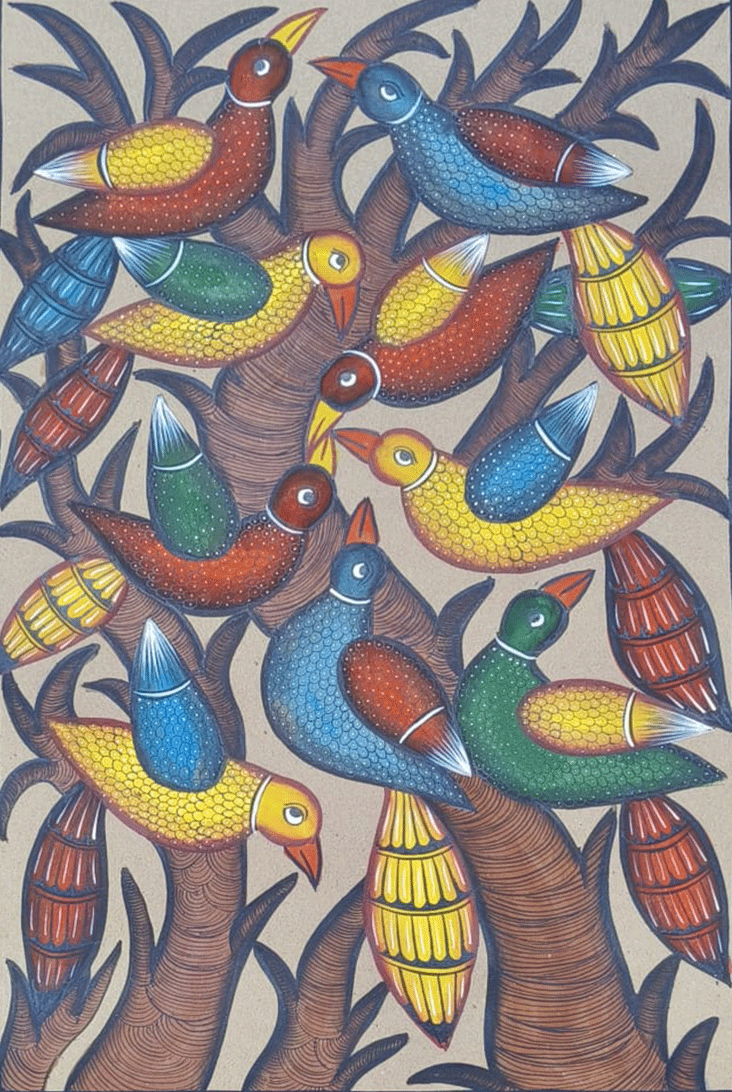 Buy Group of Birds in Bengal Pattachitra by Laila Chitrakar