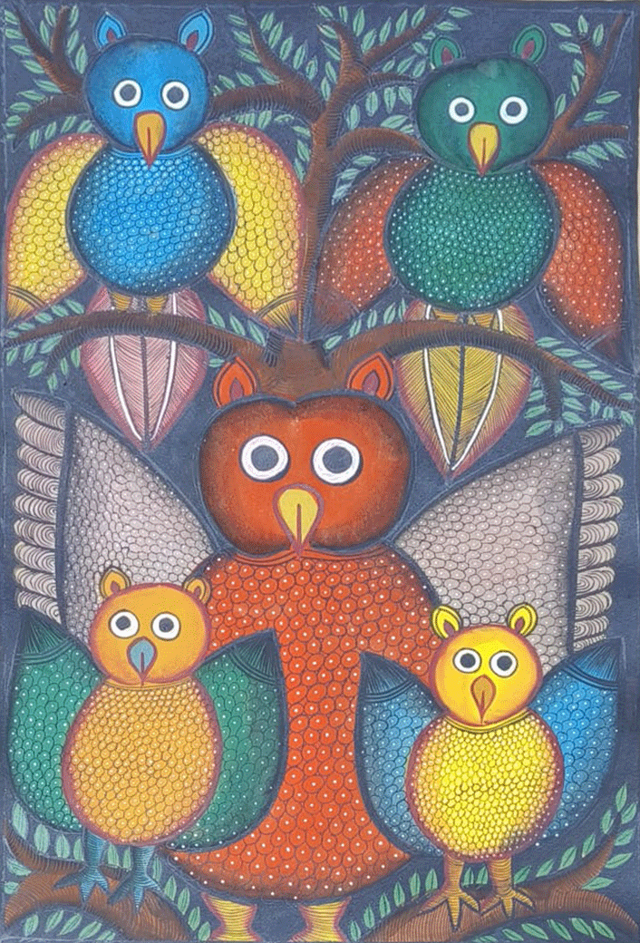 Buy Owls in Bengal Pattachitra by Laila Chitrakar