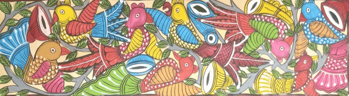 Joyous Moment of Birds: Santhal Tribal Pattachitra by Manoranjan Chitrakar Thumbnail
