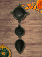 Set of three Green Aventurine Diyas Ekmukhi, DwiMukhi, Chaturmukhi Diya
