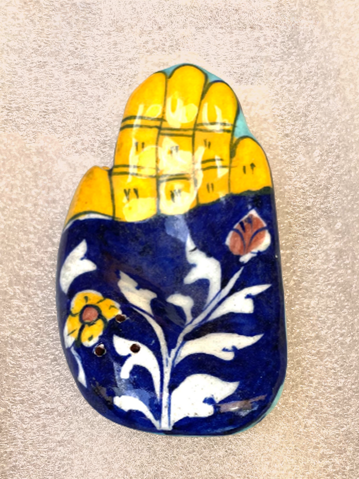 Incense Stand, Blue Pottery (blue and yellow) Thumbnail