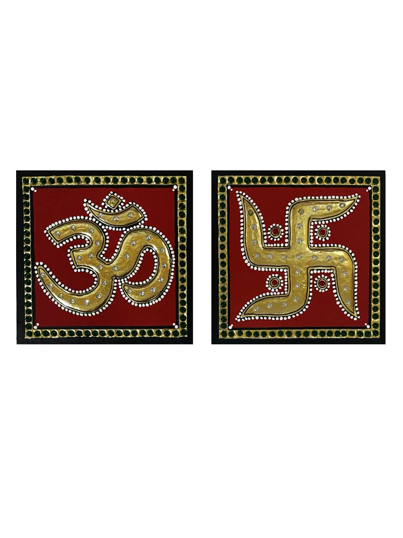 Tanjore Om Swastik for Diwali (24k gold sheet)