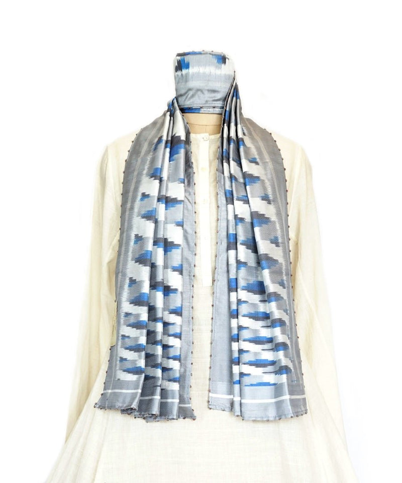 3D - BLUE/GREY Handwoven SILK STOLE-