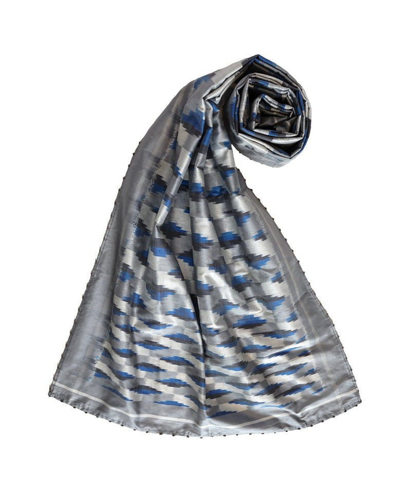 3D - BLUE/GREY Handwoven SILK STOLE-