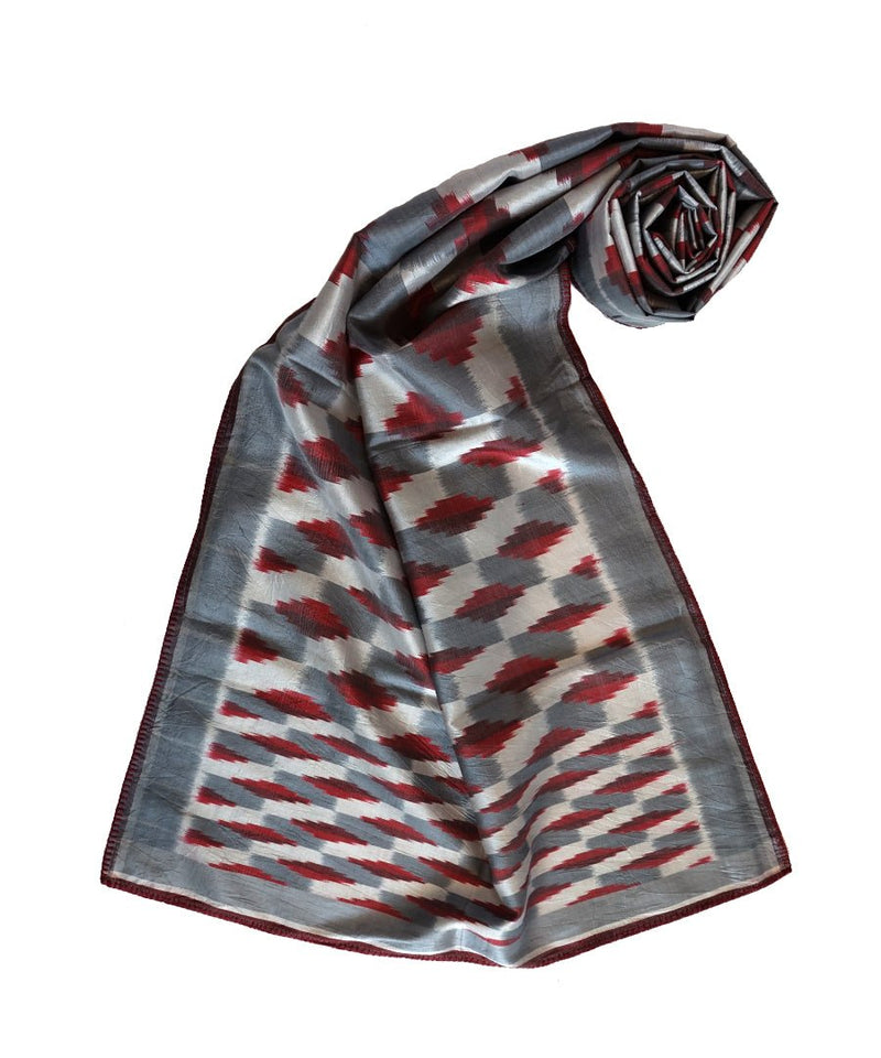 3D - GREY/RED Handwoven SILK STOLE-
