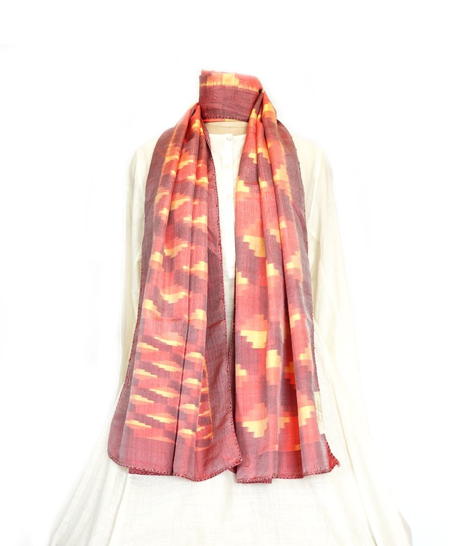 3D - ORANGE/RED Handwoven SILK STOLE-