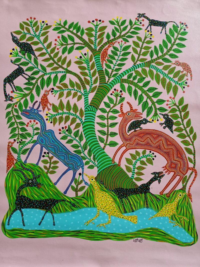 Akshaya Vata in Bhil Paintings by Bhuri Bai