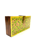 FLOWERS Green and Gold, Wood clutch