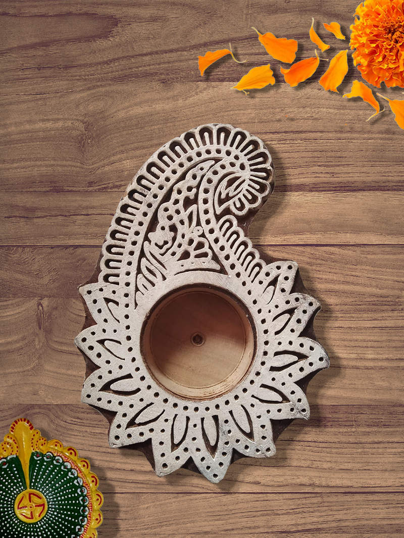 Buy Handmade Diwali decor Wood Carved Tea Light