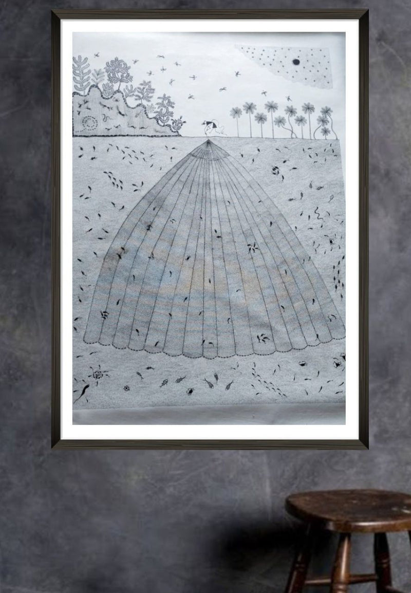 The fish man Warli painting by Dilip Rama Bahotha
